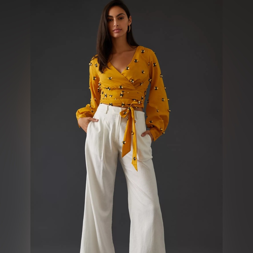 Anthropologie Maeve Long Sleeve Bee Wrap Top